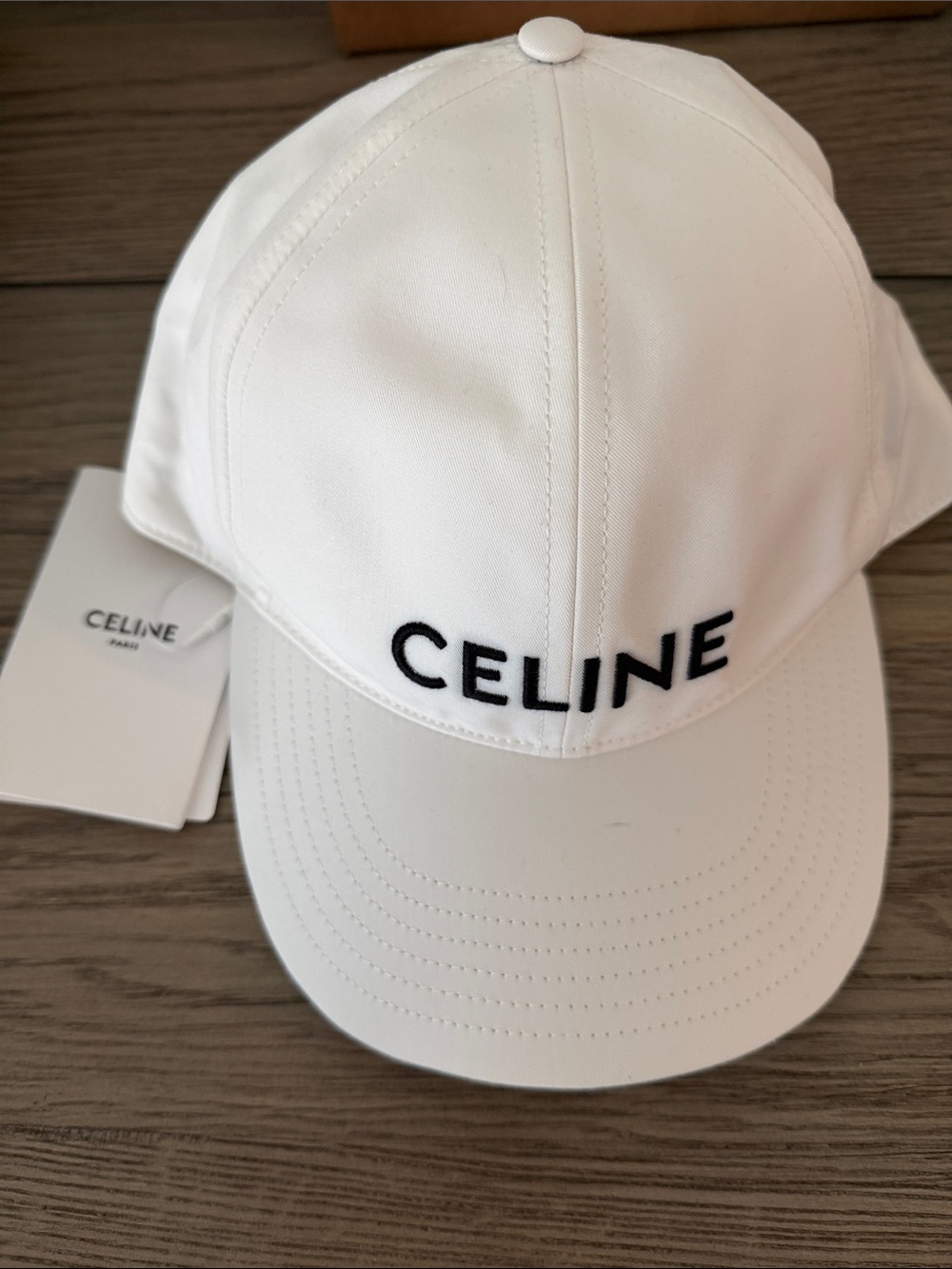 Celine White Baseball Cap with Black Logo